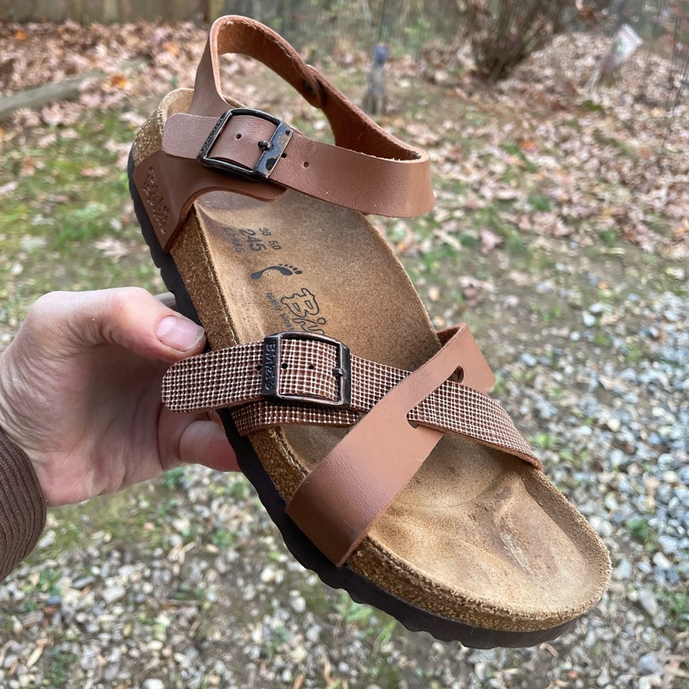 Birki’s Brown Plaid Strappy Sandals Size 38